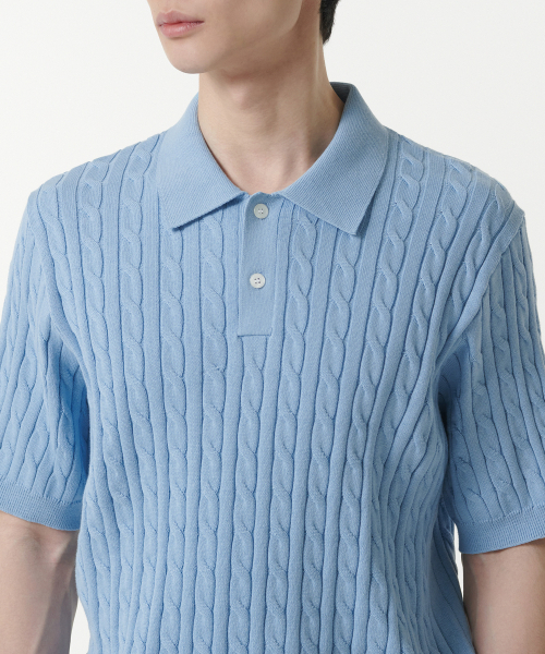 MUSINSA STANDARD（ムシンサスタンダード）の「ケーブルニットポロシャツ[スカイブルー]（ニット/セーター・メンズ・その他・XX-LARGE/LARGE/MEDIUM/SMALL/X-LARGE）」の4枚目の写真