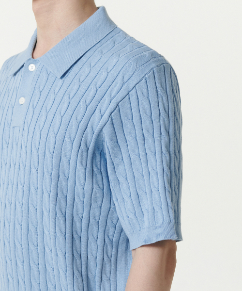 MUSINSA STANDARD（ムシンサスタンダード）の「ケーブルニットポロシャツ[スカイブルー]（ニット/セーター・メンズ・その他・XX-LARGE/LARGE/MEDIUM/SMALL/X-LARGE）」の5枚目の写真