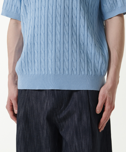 MUSINSA STANDARD（ムシンサスタンダード）の「ケーブルニットポロシャツ[スカイブルー]（ニット/セーター・メンズ・その他・XX-LARGE/LARGE/MEDIUM/SMALL/X-LARGE）」の6枚目の写真