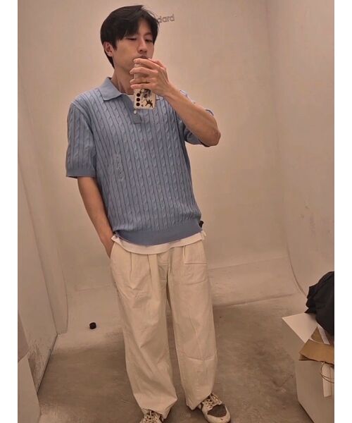MUSINSA STANDARD（ムシンサスタンダード）の「ケーブルニットポロシャツ[スカイブルー]（ニット/セーター・メンズ・その他・XX-LARGE/LARGE/MEDIUM/SMALL/X-LARGE）」の7枚目の写真