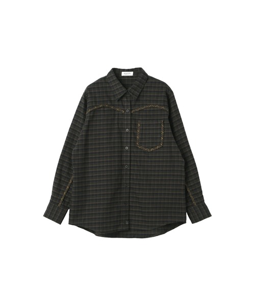 FELICITY(フェリシティ)の「Piping Check Shirt(シャツ/ブラウス・レディース・ダークオリーブ/イエロー・2)」の2枚目の写真