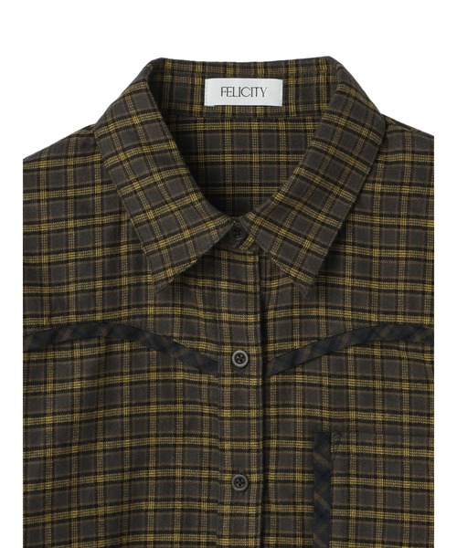 FELICITY(フェリシティ)の「Piping Check Shirt(シャツ/ブラウス・レディース・ダークオリーブ/イエロー・2)」の3枚目の写真