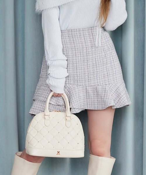 one after another NICE CLAUP（ワンアフターアナザーナイスクラップ）の「【ＨolidayCollection】イレヘムミニスカート（スカート・レディース・ホワイト系その他/グレー×ホワイト/ブラウン系その他/ブラック系その他・SMALL/MEDIUM）」の3枚目の写真