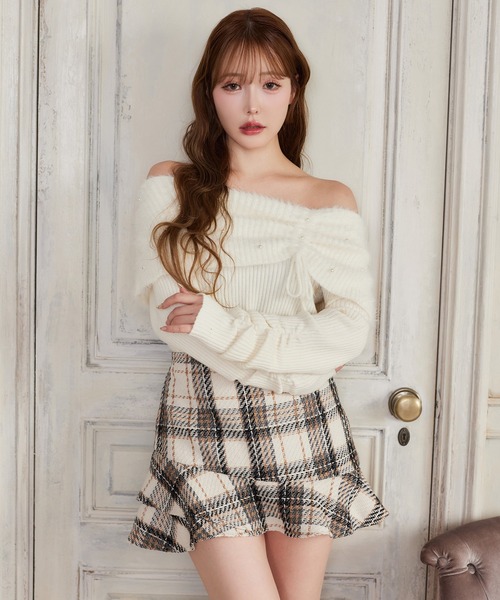 one after another NICE CLAUP（ワンアフターアナザーナイスクラップ）の「【ＨolidayCollection】イレヘムミニスカート（スカート・レディース・ホワイト系その他/グレー×ホワイト/ブラウン系その他/ブラック系その他・SMALL/MEDIUM）」の9枚目の写真