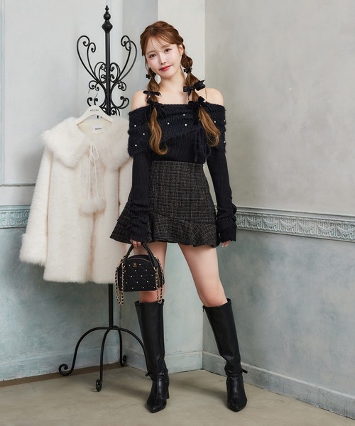 one after another NICE CLAUP（ワンアフターアナザーナイスクラップ）の「【ＨolidayCollection】イレヘムミニスカート（スカート・レディース・ホワイト系その他/グレー×ホワイト/ブラウン系その他/ブラック系その他・SMALL/MEDIUM）」の13枚目の写真