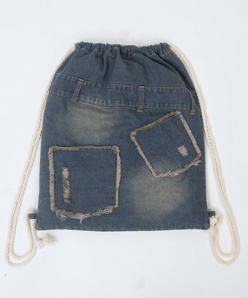 JOHN'S CLOSET（ジョンズクローゼット）の「【13】スプレー加工 デニム ナップサック（バックパック/リュック・メンズ・レオパード/カモフラージュ/ブルー/ブラック・FREE）」の9枚目の写真
