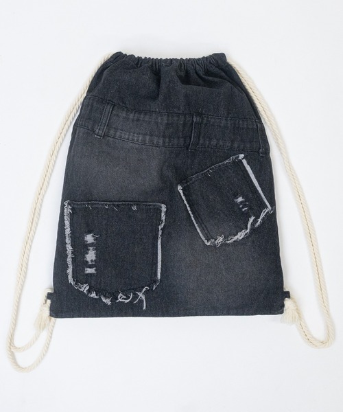 JOHN'S CLOSET（ジョンズクローゼット）の「【13】スプレー加工 デニム ナップサック（バックパック/リュック・メンズ・レオパード/カモフラージュ/ブルー/ブラック・FREE）」の7枚目の写真