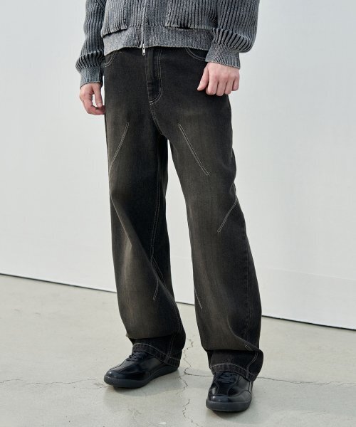 DRAW FIT（ドローフィット）の「イレギュラーラインデニムパンツ[ブラック]（デニムパンツ・メンズ・その他・LARGE/MEDIUM/X-LARGE）」の2枚目の写真