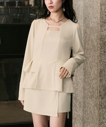 ラインストーンペプラムトップス