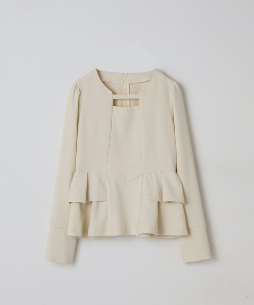 Elishe（エリシェ）の「ラインストーンペプラムトップス（Tシャツ/カットソー・レディース・チャコールグレー/アイボリー/ベージュ・FREE）」の10枚目の写真