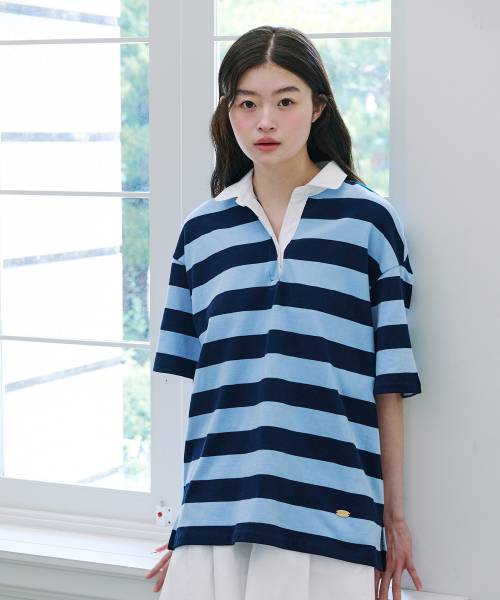 YUPPE(ヨッペ)の「STRIPE COLLAR T-SHIRT_SKY BLUE(ポロシャツ・レディース・その他・FREE)」の2枚目の写真