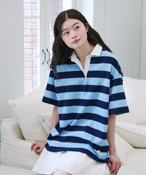 YUPPE(ヨッペ)の「STRIPE COLLAR T-SHIRT_SKY BLUE(ポロシャツ・レディース・その他・FREE)」の3枚目の写真
