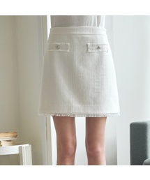 Fringe Tweed Mini Skirt - Ivory