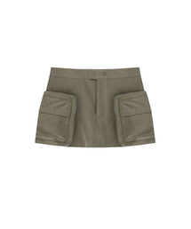 Fluffy Cargo Mini Skirt Pants Khaki