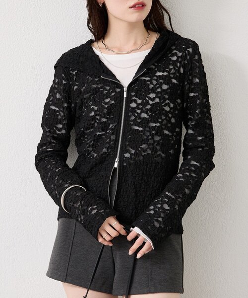 mystic（ミスティック）の「レースフーディーパーカー（パーカー・レディース・オフホワイト/ブラック・FREE/2）」の2枚目の写真