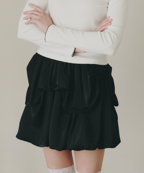 idem（イデム）の「【 ZOZO限定 】tuck balloon mini skirt / タックバルーンスカート（スカート・レディース・ブラック/アイボリー・FREE）」の3枚目の写真