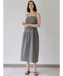 Gingham Check String Layered Dress - BLACK