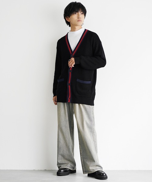 MinoriTY（マイノリティ）の「【MinoriTY select】ロング丈トリコロールカーディガン メンズ 春服 冬服（カーディガン/ボレロ・メンズ・オフホワイト/ブラック・M/XL/L）」の14枚目の写真