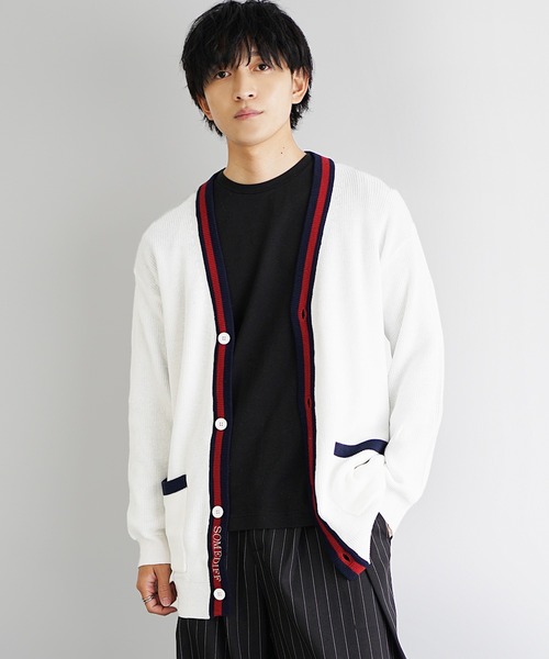 MinoriTY（マイノリティ）の「【MinoriTY select】ロング丈トリコロールカーディガン メンズ 春服 冬服（カーディガン/ボレロ・メンズ・オフホワイト/ブラック・M/XL/L）」の4枚目の写真