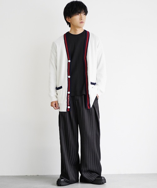 MinoriTY（マイノリティ）の「【MinoriTY select】ロング丈トリコロールカーディガン メンズ 春服 冬服（カーディガン/ボレロ・メンズ・オフホワイト/ブラック・M/XL/L）」の9枚目の写真