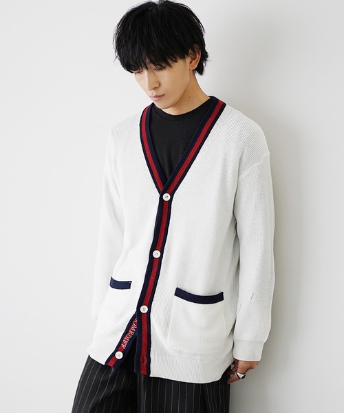 MinoriTY（マイノリティ）の「【MinoriTY select】ロング丈トリコロールカーディガン メンズ 春服 冬服（カーディガン/ボレロ・メンズ・オフホワイト/ブラック・M/XL/L）」の8枚目の写真