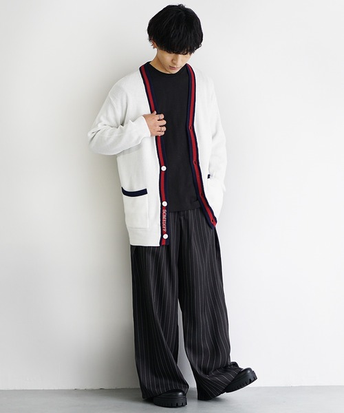 MinoriTY（マイノリティ）の「【MinoriTY select】ロング丈トリコロールカーディガン メンズ 春服 冬服（カーディガン/ボレロ・メンズ・オフホワイト/ブラック・M/XL/L）」の10枚目の写真