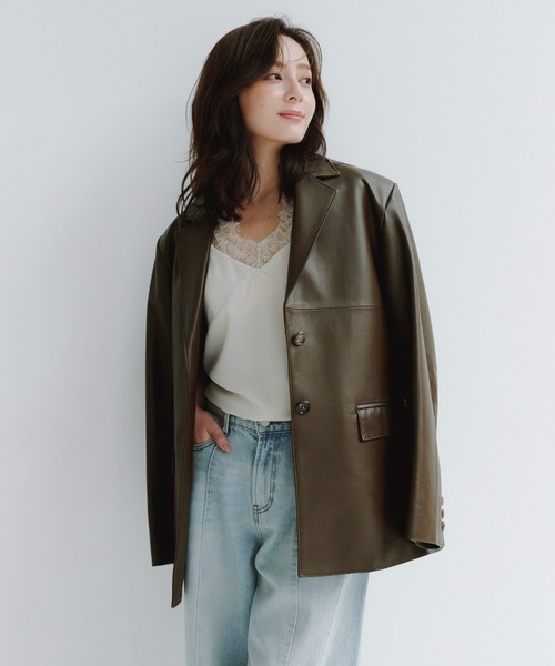 anuans(アニュアンス)の「レザーテーラードジャケット(テーラードジャケット・レディース・ダークブラウン/ブラウン・2/1)」の1枚目の写真