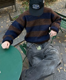 VNECK PULLOVER STRIPED KNIT/Vネックプルオーバーボーダーニット