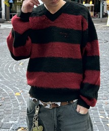 VNECK PULLOVER STRIPED KNIT／Vネックプルオーバーボーダーニット