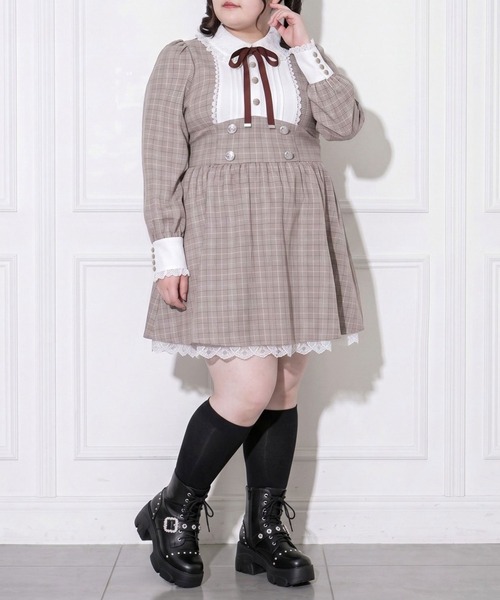 DearMyLoveWhip（ディアマイラブホイップ）の「【大きいサイズ】【4L-6L】2wayケープお嬢様ワンピース（ワンピース・レディース・ブラウン/ブラック/グレー/チェック・4L/5L/6L）」の3枚目の写真