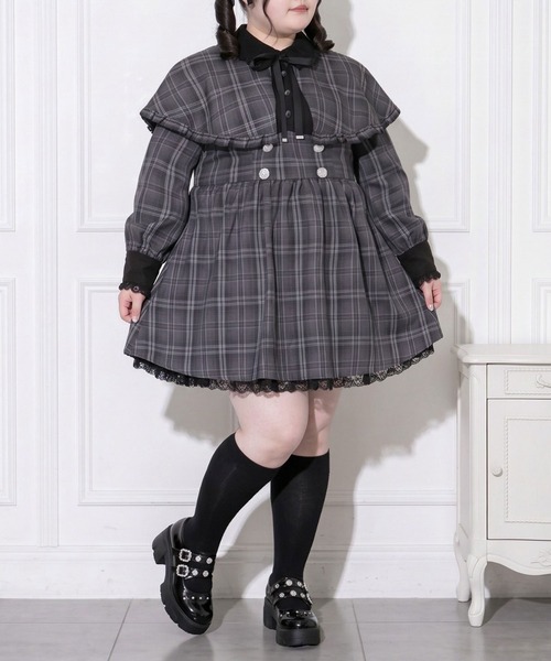 DearMyLoveWhip（ディアマイラブホイップ）の「【大きいサイズ】【4L-6L】2wayケープお嬢様ワンピース（ワンピース・レディース・ブラウン/ブラック/グレー/チェック・4L/5L/6L）」の4枚目の写真