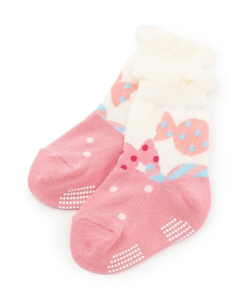 baby cheer(ベイビーチアー)の「キャンディクルーソックス(ソックス/靴下・キッズ・ピンク/ホワイト系・13-15cm/11-13cm/9-11cm/15-17cm)」の1枚目の写真