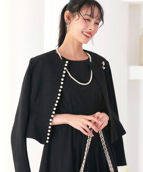 RUIRUE BOUTIQUE（ルイルエブティック）の「ストレッチ ｜ ノーカラー パールペプラム ワンピース スーツ ｜ セットアップ・オケージョンスーツ・セレモニースーツ・フォーマルスーツ・ママスーツ・ノーカラージャケット（スーツセット・レディース・ブラック/アイボリー/ダークネイビー・S/M/L/LL）」の12枚目の写真