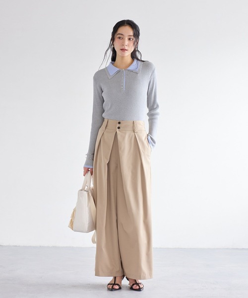 VIS（ビス）の「ダブルカラーポロニットトップス（ニット/セーター・レディース・ライトグレー/チャコールグレー/オフホワイト・FREE）」の21枚目の写真