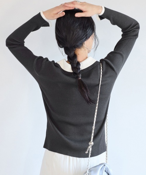 VIS（ビス）の「ダブルカラーポロニットトップス（ニット/セーター・レディース・ライトグレー/チャコールグレー/オフホワイト・FREE）」の16枚目の写真