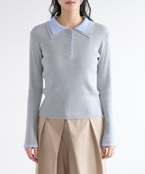 VIS（ビス）の「ダブルカラーポロニットトップス（ニット/セーター・レディース・ライトグレー/チャコールグレー/オフホワイト・FREE）」の22枚目の写真