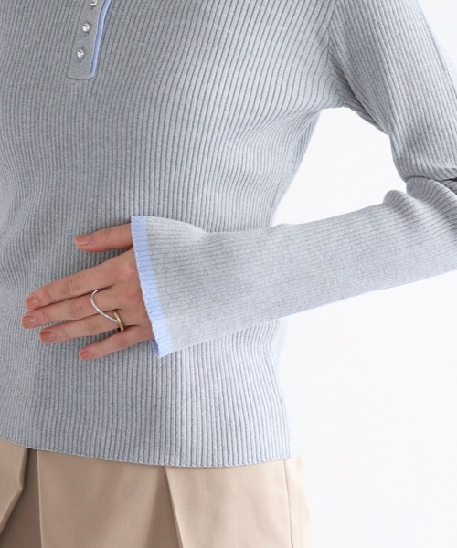 VIS（ビス）の「ダブルカラーポロニットトップス（ニット/セーター・レディース・ライトグレー/チャコールグレー/オフホワイト・FREE）」の5枚目の写真
