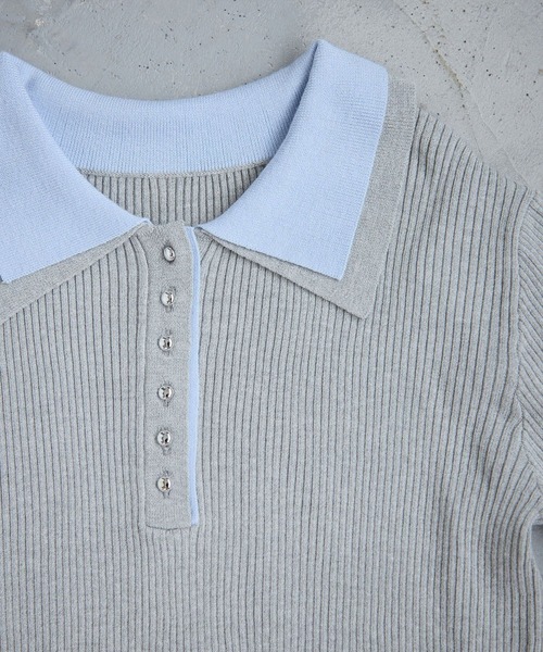VIS（ビス）の「ダブルカラーポロニットトップス（ニット/セーター・レディース・ライトグレー/チャコールグレー/オフホワイト・FREE）」の9枚目の写真