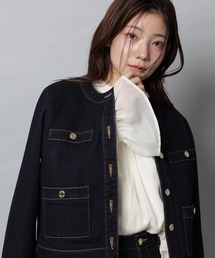 新品タグ付 アプワイザーリッシェ トラッドノーカラーデニムジャケット