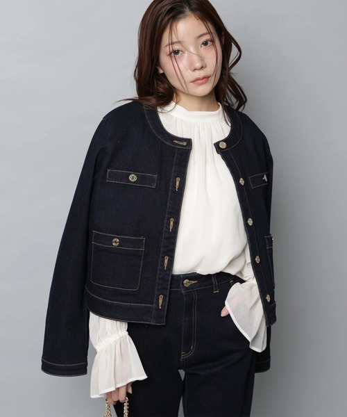 Apuweiser-riche（アプワイザーリッシェ）の「トラッドノーカラーデニムジャケット（その他アウター・レディース・ネイビー・2/1）」の8枚目の写真