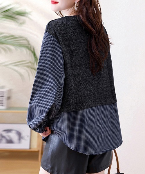 ONEP STAR(ワンピスター)の「シャツ×ニット異素材切替トップス(シャツ/ブラウス・レディース・ネイビー・MEDIUM/LARGE/X-LARGE)」の7枚目の写真