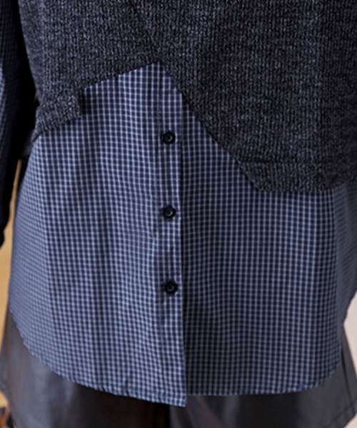 ONEP STAR(ワンピスター)の「シャツ×ニット異素材切替トップス(シャツ/ブラウス・レディース・ネイビー・MEDIUM/LARGE/X-LARGE)」の2枚目の写真