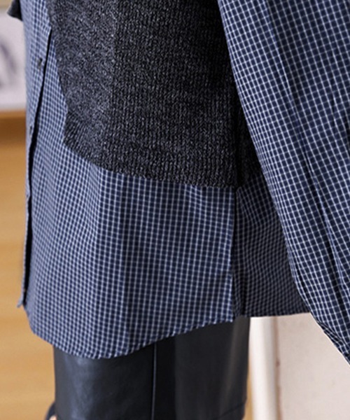 ONEP STAR(ワンピスター)の「シャツ×ニット異素材切替トップス(シャツ/ブラウス・レディース・ネイビー・MEDIUM/LARGE/X-LARGE)」の3枚目の写真