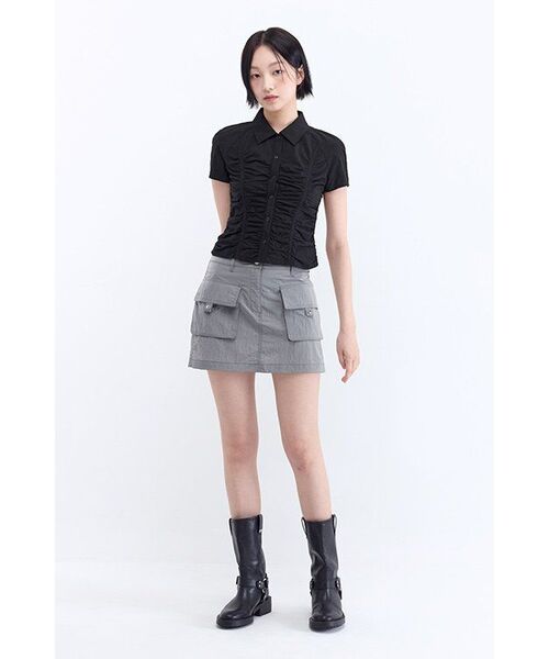 MUSINSA STANDARD WOMAN（ムシンサスタンダードウーマン）の「ウィメンズフロントシャーリング半袖シャツ[ブラック]（シャツ/ブラウス・レディース・その他・LARGE/MEDIUM/SMALL/X-SMALL/X-LARGE）」の6枚目の写真