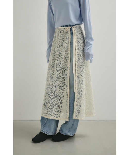 STYLEMIXER(スタイルミキサー)の「ニュアンスレースラップスカーフ(バンダナ/スカーフ・レディース・ライトグリーン/ネイビー/アイボリー・FREE)」の4枚目の写真