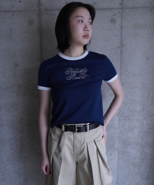 G.V.G.V.(ジーヴィージーヴィー)の「EMBROIDERY RINGER TEE(Tシャツ/カットソー・レディース・ネイビー/ベージュ/ホワイト・ONE SIZE)」の17枚目の写真