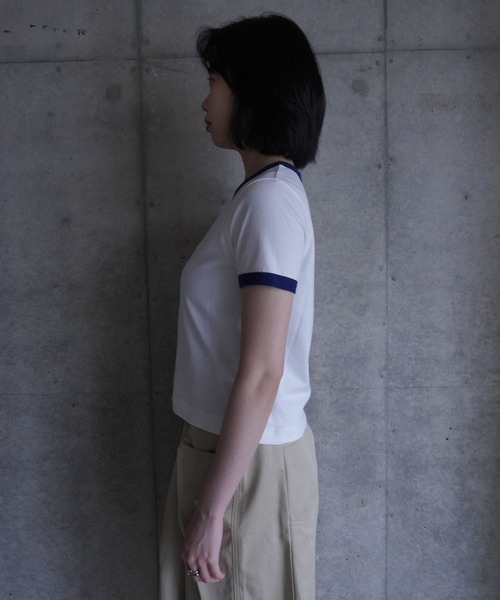 G.V.G.V.(ジーヴィージーヴィー)の「EMBROIDERY RINGER TEE(Tシャツ/カットソー・レディース・ネイビー/ベージュ/ホワイト・ONE SIZE)」の11枚目の写真