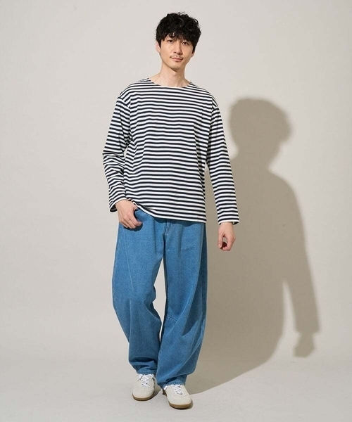 a.v.v（アーヴェヴェ）の「春のレイヤードコーデに欠かせない人気アイテム【洗濯機で洗える】ベーシックボーダー（Tシャツ/カットソー・メンズ・ネイビー・48/46）」の6枚目の写真