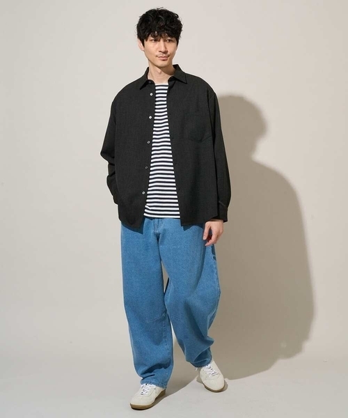 a.v.v（アーヴェヴェ）の「春のレイヤードコーデに欠かせない人気アイテム【洗濯機で洗える】ベーシックボーダー（Tシャツ/カットソー・メンズ・ネイビー・48/46）」の13枚目の写真