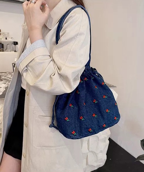 セール】チューリップ刺繍 巾着 トートバッグ（トートバッグ